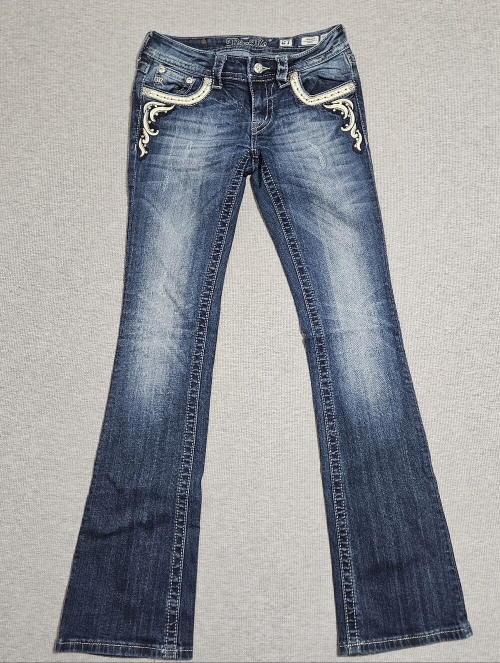 Miss Me Dark Wash Demis Embellished Bootcut Leg Jeans Size 27 Western 33 Inseam